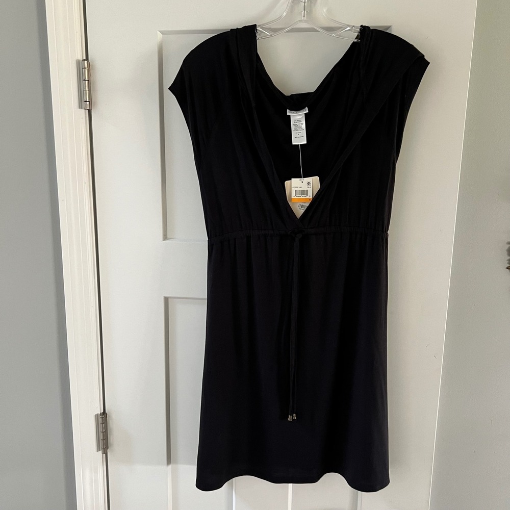 NWT Dotti Black HoodedSwim Coverup  Dress Drawstring‎ Waist Womens